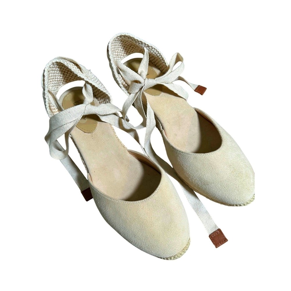 Boden Cassie Espadrille Wedge Sandals 40‎ Oatmeal Suede Lace Up Jute Heel - Picture 4 of 10
